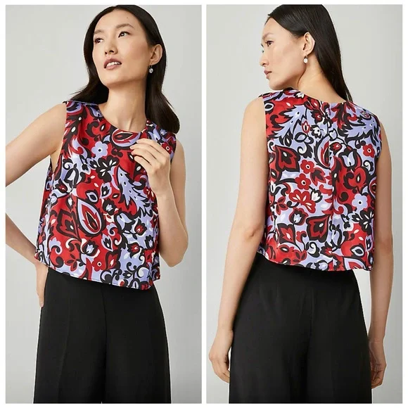 ANN TAYLOR NWT XXL Paisley Tank in Iconic Red • Floral Sleeveless Shell Top - Picture 7 of 11